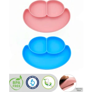 3 Bölmeli Silikon Vakumlu Bebek Mama Tabağı Cocuk Beslenme Tabağı