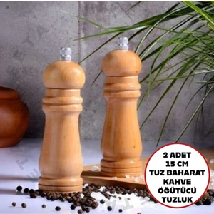 2 Adet 15 cm Küçük Boy Doğal Ahşap Öğütücülü Karabiber Tuz Kahve Baharat Ahşap Değirmen Tuzluk