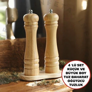 4 Adet Küçük ve Büyük Boy Doğal Ahşap Öğütücülü Karabiber Tuz Kahve Baharat Ahşap Değirmen Tuzluk