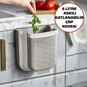 6lt Askılı Banyo ve Mutfak Tezgahüstü Çöp Kovası-Dolap Içi Dışı Gizlenebilir Katlanabilir Çöp Kovası