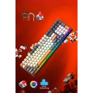 Mekanik Oyuncu Klavyesi Red Switch Retro Dizayn 9 Işık Animasyonlu Rainbow LED Işıklı Gaming Klavye