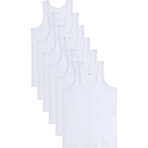 6 Adet Compact Penye Beyaz Erkek Atlet %100 Pamuk Standart Fit Normal Kesim 6'lı Paket