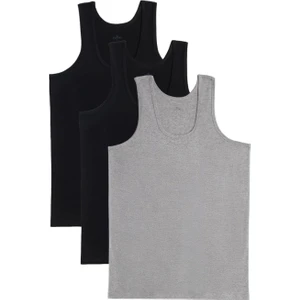 3 Adet Compact Penye Siyah-Gri Erkek Atlet %100 Pamuk Standart Fit Normal Kesim 3'lü Paket
