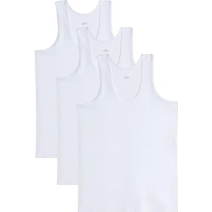 3 Adet Compact Penye Beyaz Erkek Atlet %100 Pamuk Standart Fit Normal Kesim 3'lü Paket