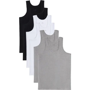 6 Adet Compact Penye Siyah-Beyaz-Gri Erkek Atlet Pamuklu Standart Fit Normal Kesim 6'lı Paket