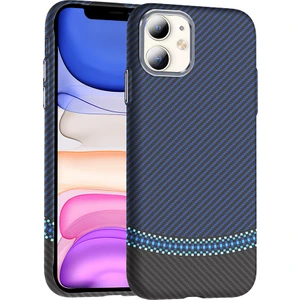 Gökmen Aksesuar Apple iPhone 11 Kılıf Magsafe Şarj Özellikli Karbon Fiber Görünümlü Gkm Gros Kapak - Siyah-Lacivert