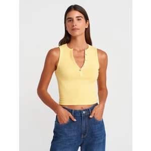 21005 Yıkama Efetkli Crop Top-Sarı