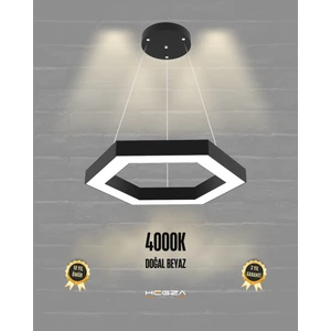 Hegza Lighting Hexagon (Siyah Kasa, Doğal Beyaz) Ledli Modern Sarkıt LED Avize