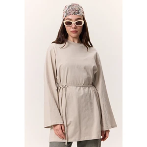 Bağlama Detaylı Oversıze Tshırt Taş