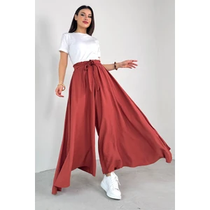 PNT-07410 Tarçın Rengi Dokuma Kuşaklı Şalvar Etek Pantolon