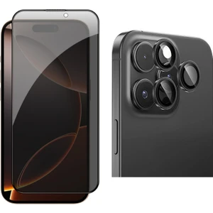 iPhone 16 Pro Max Uyumlu New 5D Privacy Hayalet Cam Ekran Koruyucu + Kamera Lens Koruyucu