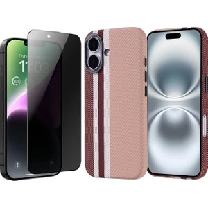 Apple iPhone 16 Kılıf M-safe Şarj Özellikli Karbon Fiber Görünümlü Zore Nekst Kapak + Hayalet Ekran Koruyucu