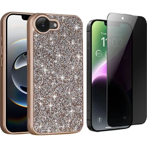 Apple iPhone 16E Kılıf Parlak Taşlı Tasarım Zore Pırlanta Kapak + Hayalet Ekran Koruyucu