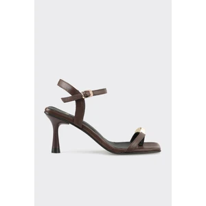 Kahve Deri Kadın Sandalet