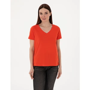 Pierre Cardin Kadın Kırmızı Regular Fit V Yaka Basic Tişört 50305749-VR030