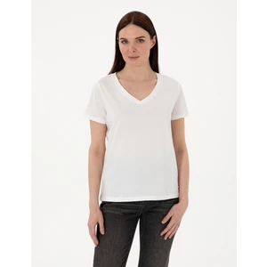 Pierre Cardin Kadın Beyaz Regular Fit V Yaka Basic Tişört 50305749-VR013