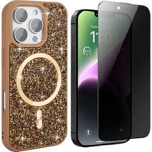 Apple iPhone 16 Pro Kılıf Pırlanta Tasarımlı M-safe Şarj Özellikli Zore Mozaik Silikon Kapak + Hayalet Ekran Koruyucu