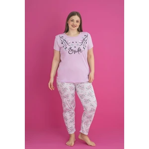 X-Dreamy Büyük Beden Pamuklu Çiçekli Kısa Kollu Pijama Takımı