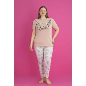 X-Dreamy Büyük Beden Pamuklu Çiçekli Kısa Kollu Pijama Takımı