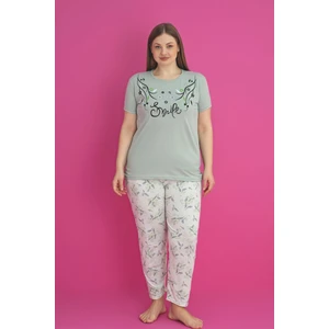 X-Dreamy Büyük Beden Pamuklu Çiçekli Kısa Kollu Pijama Takımı