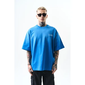 Erkek Pegasus Baskılı Oversize T-Shirt Mavi