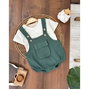 Kids Kingdom Çıtçıtlı Body Zıbın Pamuklu Cepli 2li Günlük Erkek Bebek Salopet Tulum