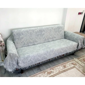Pamuklu Kaymaz Alaca Maxi Boy Kolları Kapatan Koltuk Örtüsü (170 x 320)-GRI