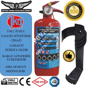 Yangın Söndürme Tüpü Abc Tozlu 1kg 2025-2029Tarihli Askıhedıyeli Tüv-Türk Muayeneye Uyumlu 4 Yıl Garantili