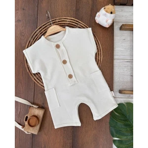 Kids Kingdom Krem Renk, Çift Çepli Düğmeli Pamuklu, Bisiklet Yaka, Erkek Çocuk & Bebek Tulum