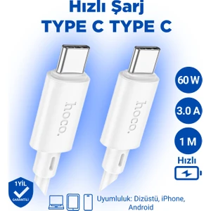 X88 60W 3A Type-C to Type-C Apple iPhone Android Uyumlu Hızlı Şarj Veri Kablosu Beyaz 1 metre