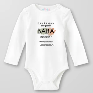 Organik Pamuk Kahraman Diye Yazılır Baba Diye Okunur Bebek Body Çıtçıtlı Zıbın Badi Uzun Kol