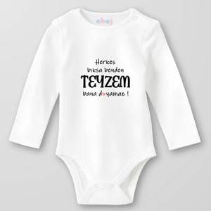 Organik Pamuk Herkes Bıksa Benden, Teyzem Bana Doyamaz Bebek Body Çıtçıtlı Zıbın Badi Uzun Kol