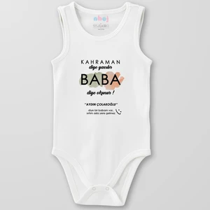 Organik Pamuk Kahraman Diye Yazılır Baba Diye Okunur Bebek Body Çıtçıtlı Zıbın Badi Kolsuz