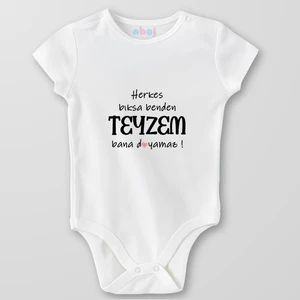 Organik Pamuk Herkes Bıksa Benden, Teyzem Bana Doyamaz Bebek Body Çıtçıtlı Zıbın Badi Kısa Kol