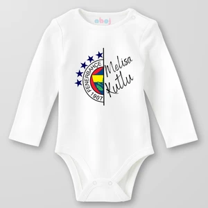 Organik Pamuk Yarım Fb Logo ve Isim Kişiye Özel Bebek Body Çıtçıtlı Zıbın Badi Uzun Kol