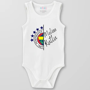 Organik Pamuk Yarım Fb Logo ve Isim Kişiye Özel Bebek Body Çıtçıtlı Zıbın Badi Kolsuz