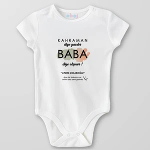 Organik Pamuk Kahraman Diye Yazılır Baba Diye Okunur Bebek Body Çıtçıtlı Zıbın Badi Kısa Kol