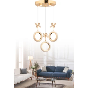 Istanbul Avize Halka 3'lü Gold Ledli Kristal Taşlı Avize