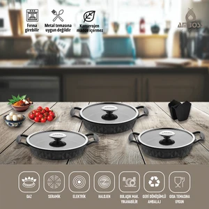 Kuvars Cam Kapaklı 6 Parça Döküm Sahan Seti