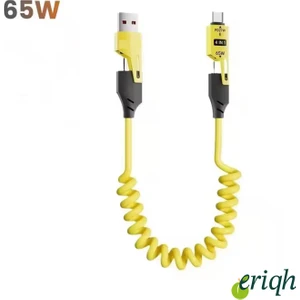 4'ü 1 Arada Geri Çekilebilir Yaylı Hızlı Şarj Kablosu Pd 65W Usb-C–type-C–iphone Süper Hızlı Şarj