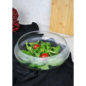 El Yapımı Büyük Boy Cam Salata Kasesi Meyve Sunum Tabağı-30 cm