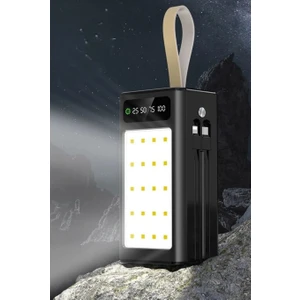 30.000 mAh Hızlı Şarj Led Kamp Işıklı Powerbank 4x Usb, Type-C, Micro & Lightning Dahili 2 Şarj Kablolu Taşınabilir Şarj Cihazı