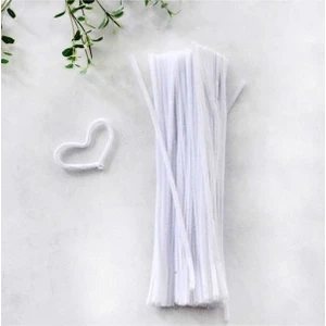 Beyaz Renkli Şönil, 25 Adet Eğitici Şönil Seti, Tüylü Tel, 30 Cm, Peluş Tel