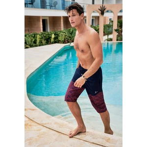 Desenli Lacivert Kırmızı Erkek Uzun Erkek Havuz ve Deniz Şortu 245