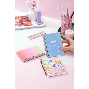Cep Boy (10X14 Cm) Spiralli Çizgili Karton Kapak 3'lü Defter Seti Papatya Kelebek Çiçekler