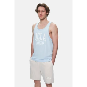 Pebble Açık Mavi Sıfır Kol Oversize Baskılı Oversize Erkek Tshirt