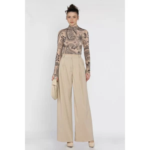 Kadın Yüksek Bel Pileli Kumaş Pantolon