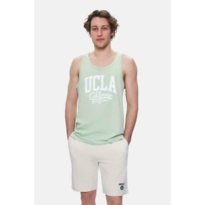 Pebble Duman Yeşili Sıfır Kol Baskılı Oversize Erkek Tshirt