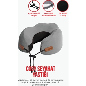 Cosy Ortopedik Seyahat Yastığı Visco Boyun Destekli Seyahat Yastığı - Gri | Ergo Travel