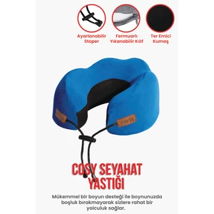 Cosy Ortopedik Seyahat Yastığı Visco Boyun Destekli Seyahat Yastığı - Mavi | Ergo Travel